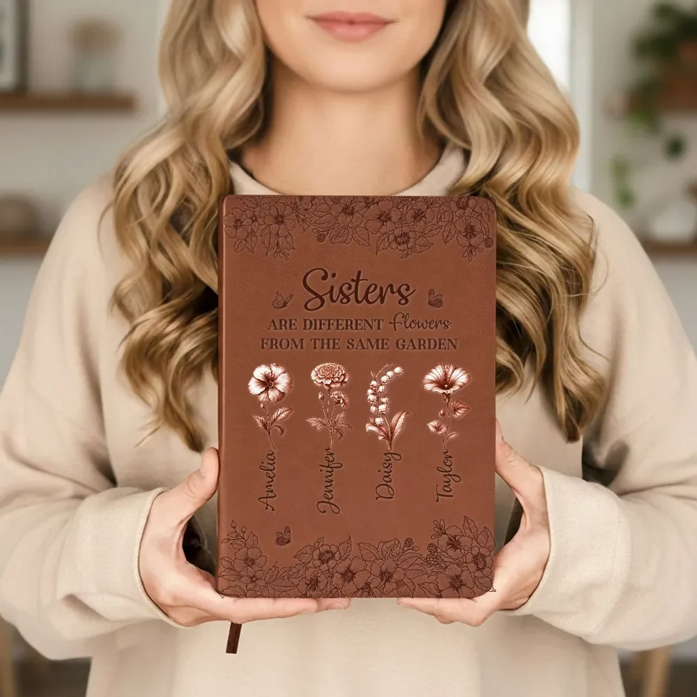 Personalized Sisters Leather Journal, Dusty Rose Flowers, Same Garden Quote, Unique Gift for Sister - Image 6