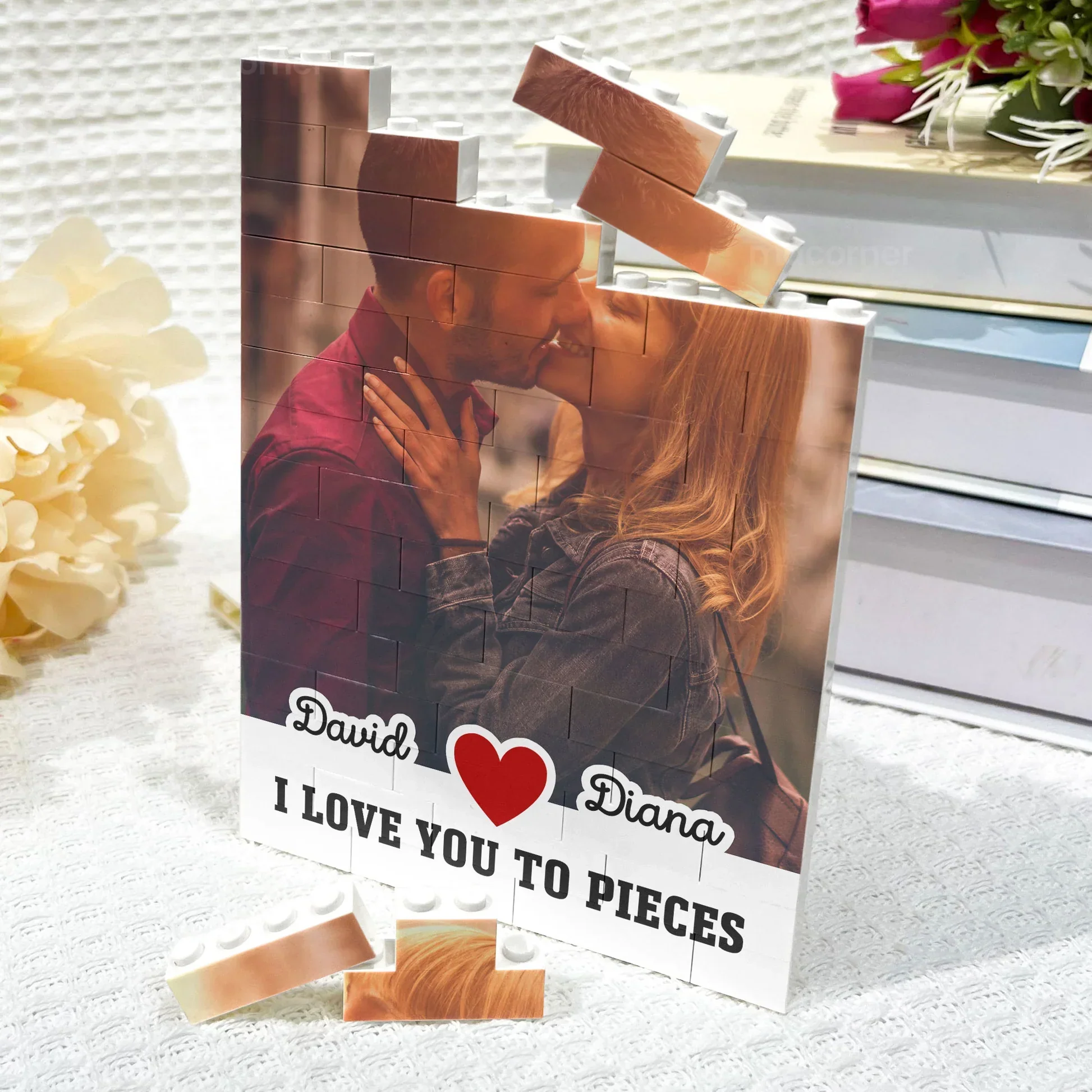 Personalized ABS Building Brick Puzzle with Kissing Couple Photo, I Love You To Pieces Unique Gift - Image 2