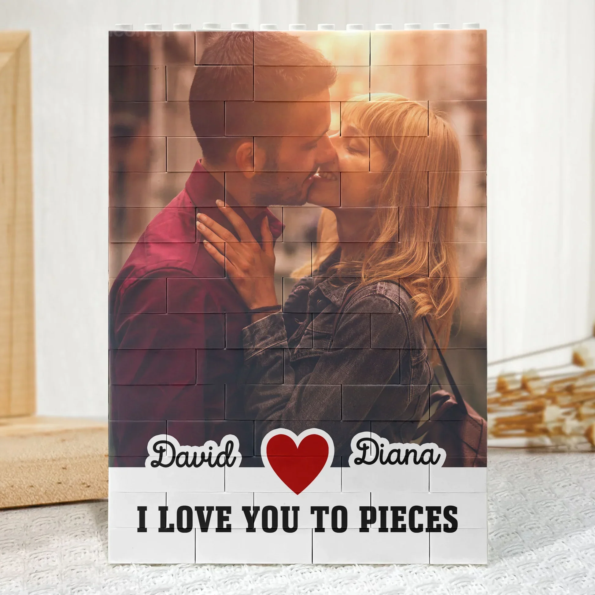 Personalized ABS Building Brick Puzzle with Kissing Couple Photo, I Love You To Pieces Unique Gift - Image 3
