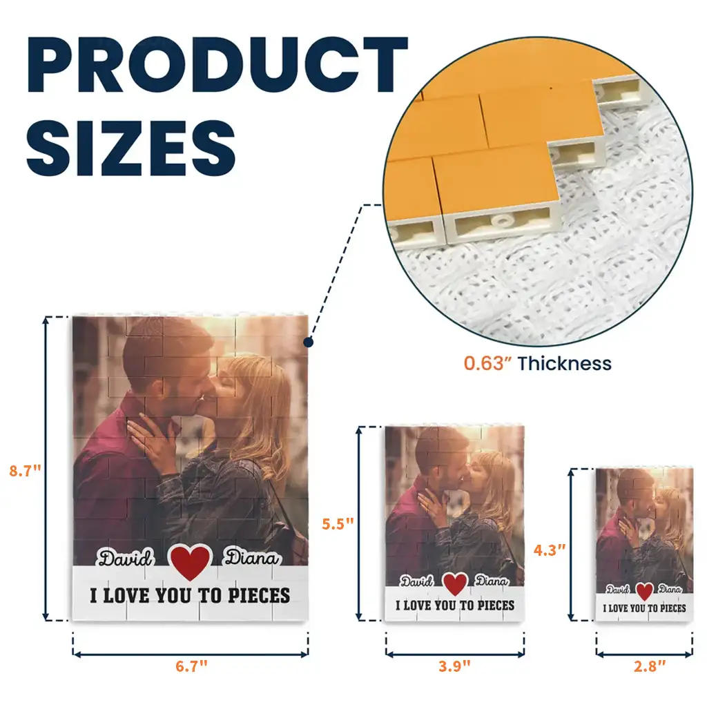 Personalized ABS Building Brick Puzzle with Kissing Couple Photo, I Love You To Pieces Unique Gift - Image 4