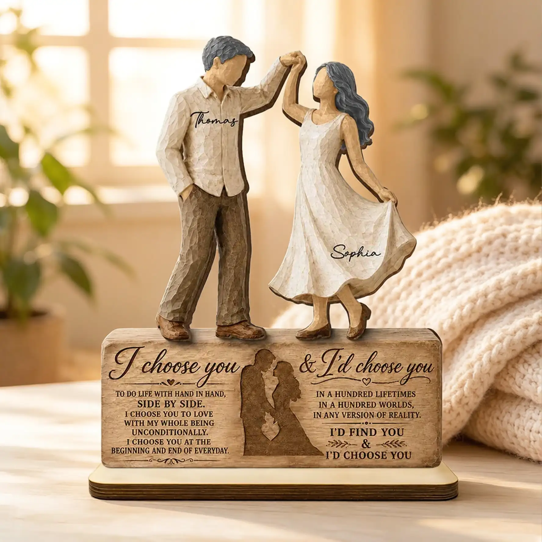Personalized 2-Layer Wooden Plaque with Dancing Couple, I Choose You Unique Gift for Couples