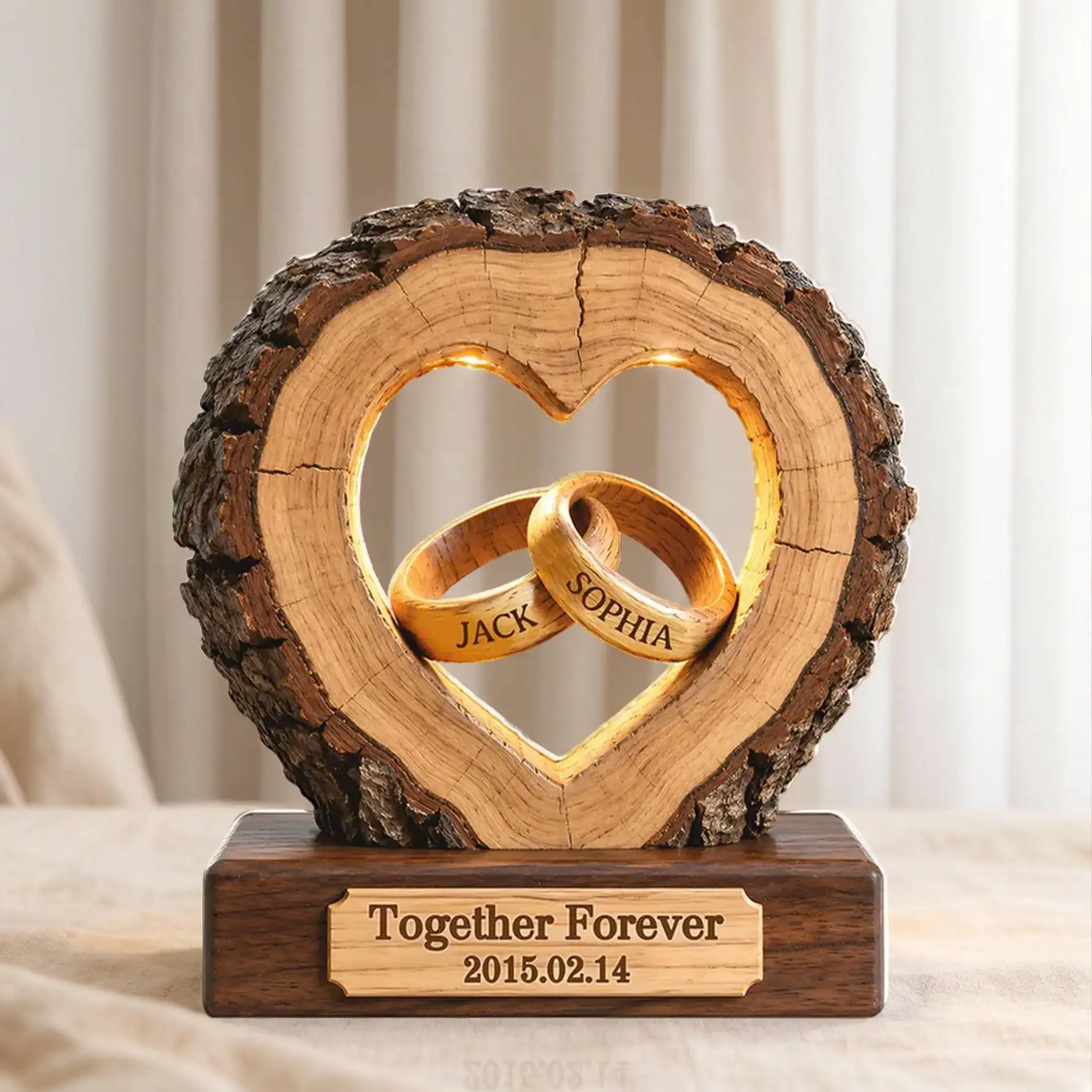 Personalized Shaped Acrylic Block Plaque With Heart and Rings Design, Unique Creative Gift for Couple's Anniversary Decor