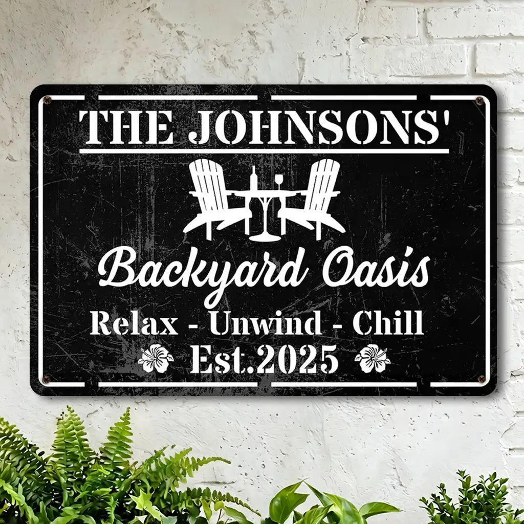 Personalized Rectangular Iron Sign, Backyard Oasis Decor, Unique Creative Gift for Family Patio