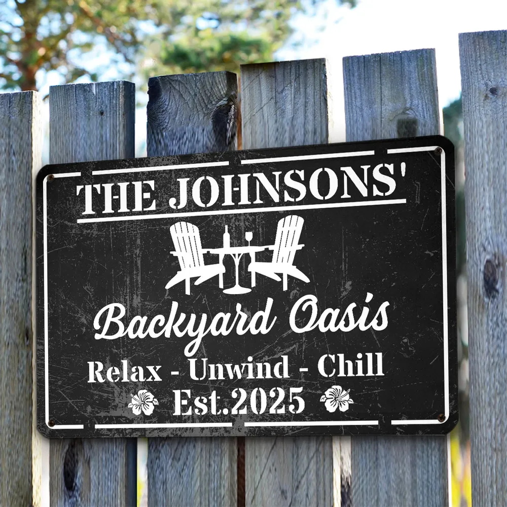 Personalized Rectangular Iron Sign, Backyard Oasis Decor, Unique Creative Gift for Family Patio - Image 2