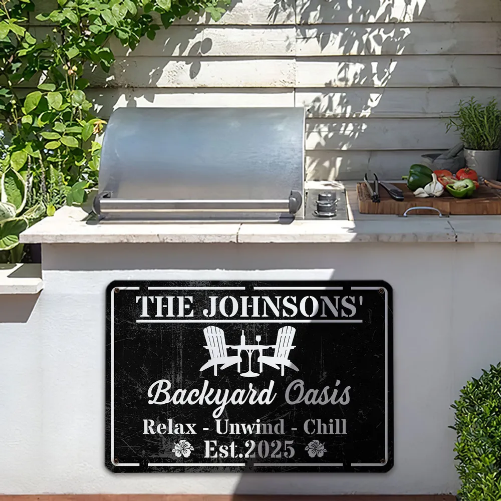 Personalized Rectangular Iron Sign, Backyard Oasis Decor, Unique Creative Gift for Family Patio - Image 3