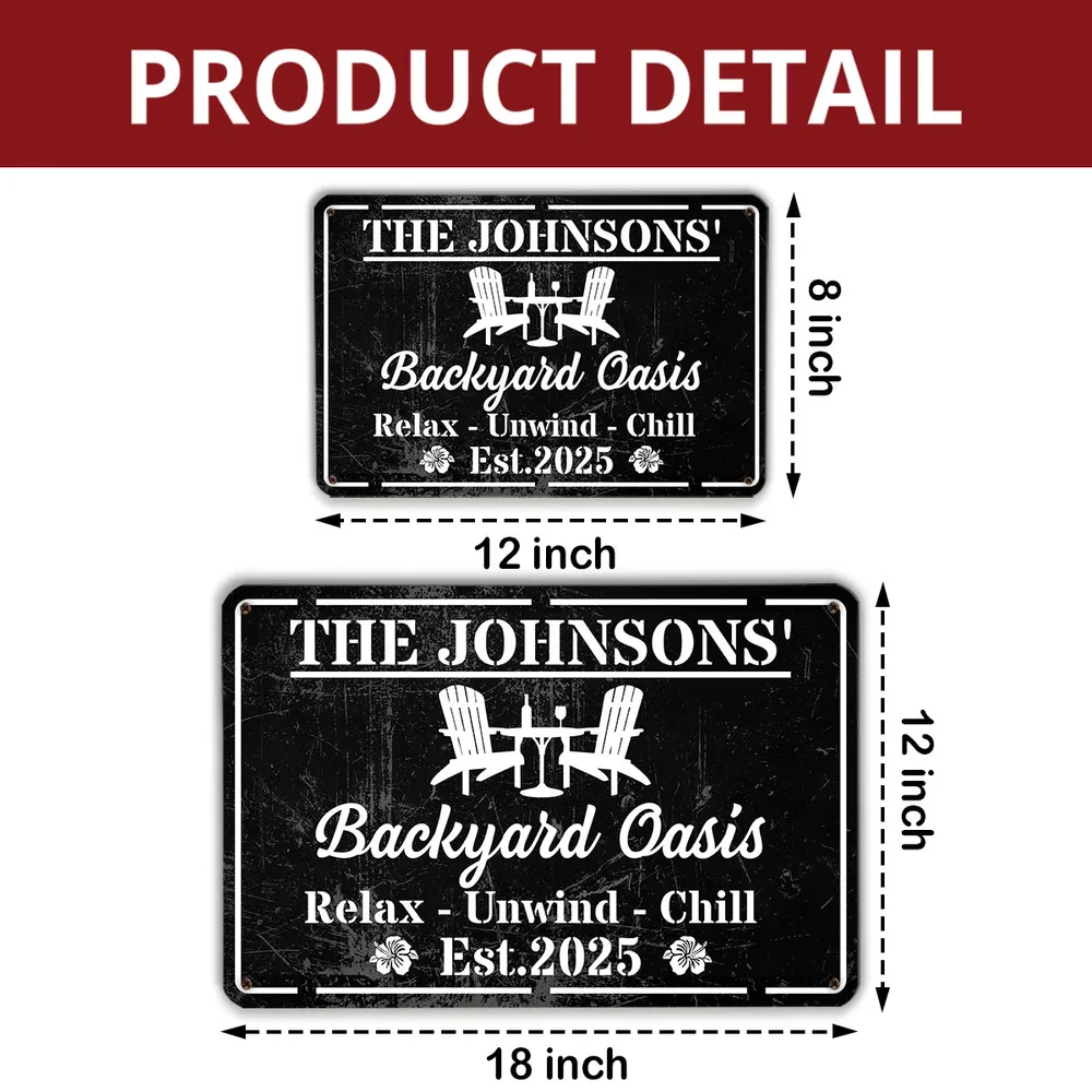 Personalized Rectangular Iron Sign, Backyard Oasis Decor, Unique Creative Gift for Family Patio - Image 4