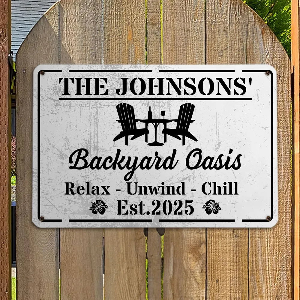 Personalized Rectangular Iron Sign, Backyard Oasis Decor, Unique Creative Gift for Family Patio - Image 6