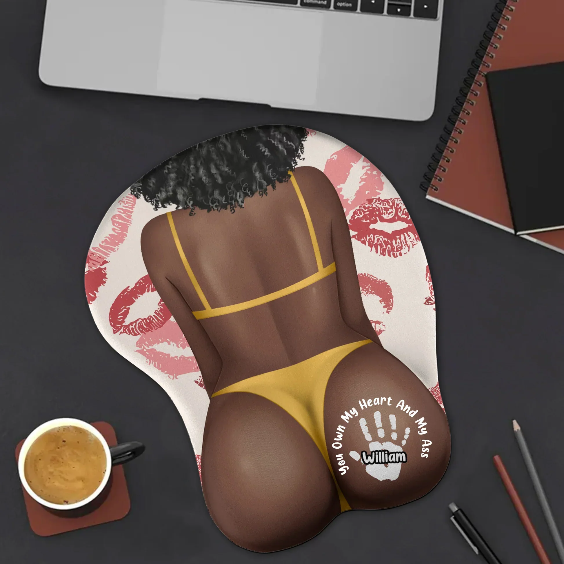Personalized Mouse Pad With Cheeky Back Pose, Lip Print Design, Unique Gift For Husband Or Boyfriend - Image 3