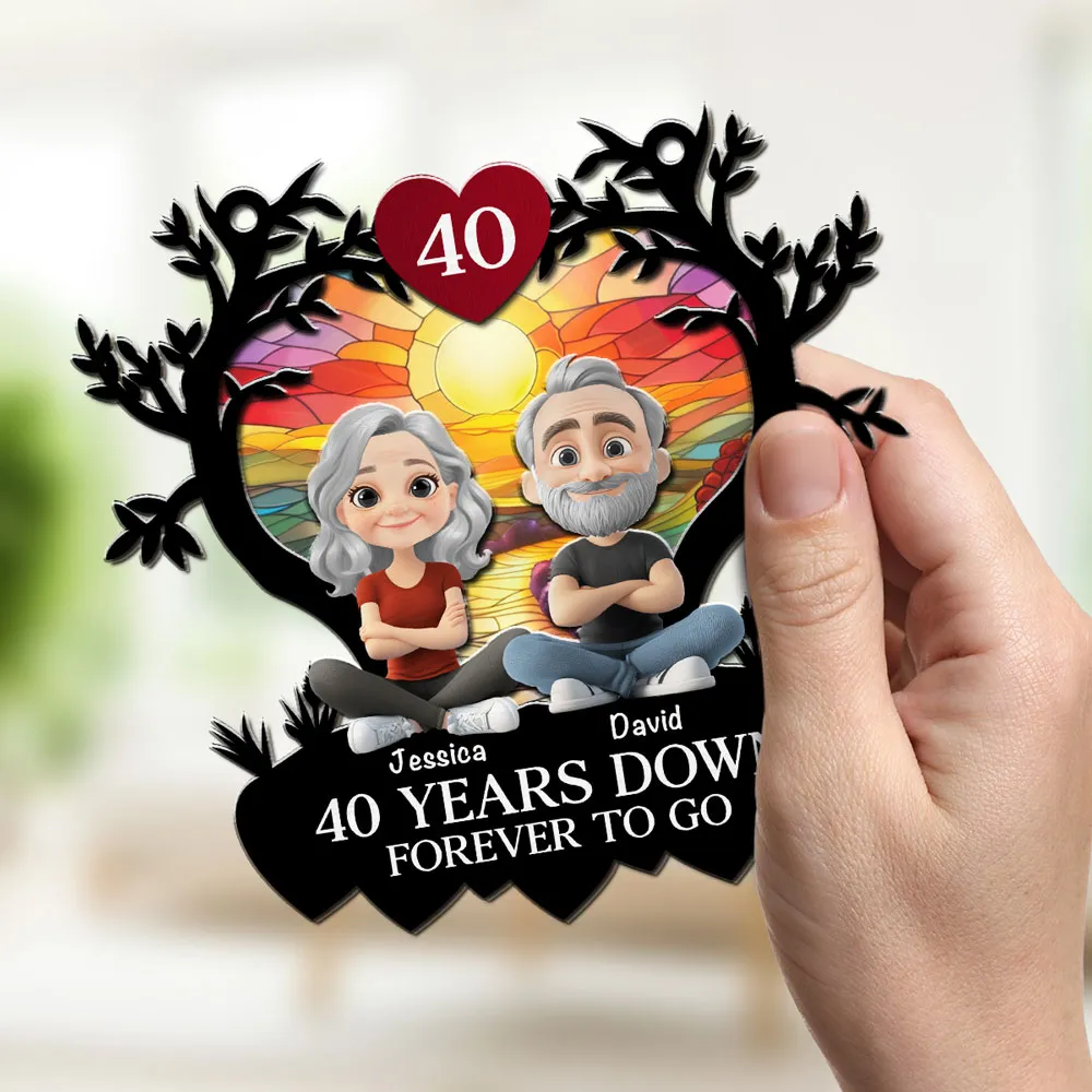 Personalized Wood and Acrylic Layered Ornament, Sitting Couple Sunrise, Unique Anniversary Gift - Image 2