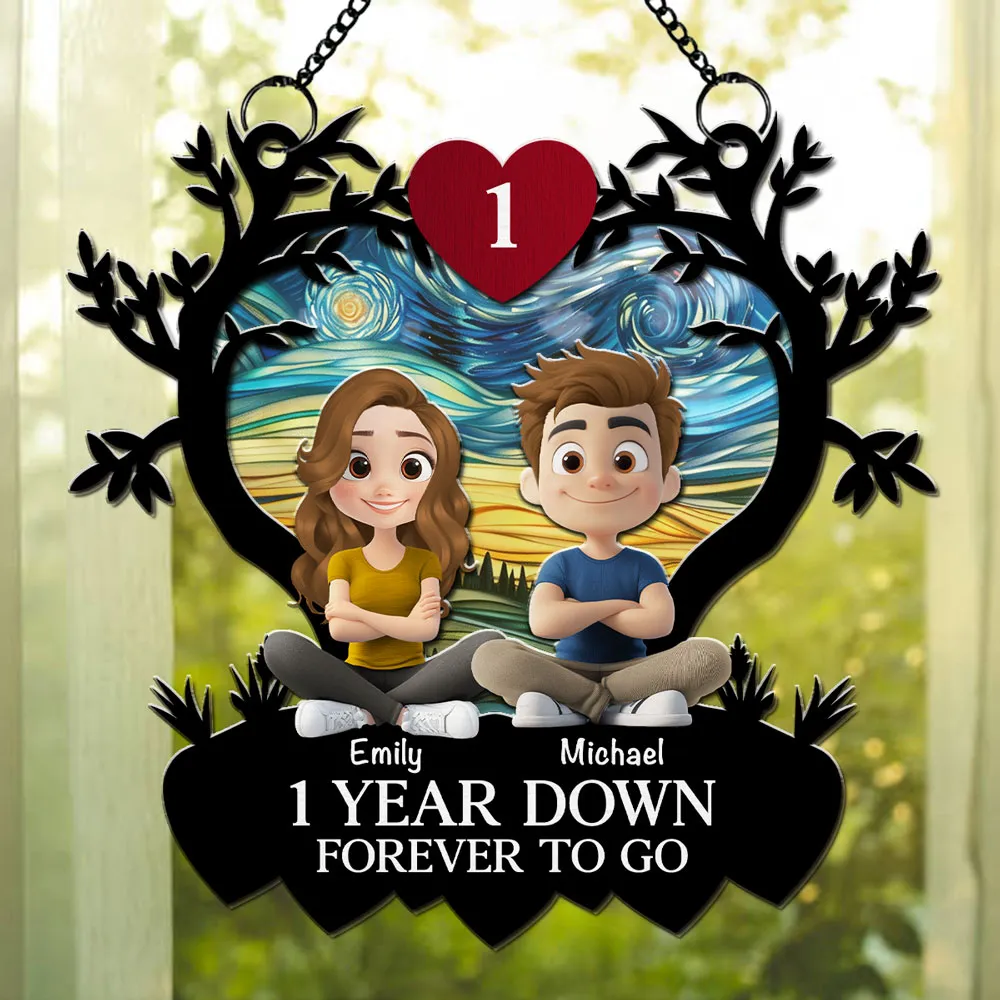 Personalized Wood and Acrylic Layered Ornament, Sitting Couple Sunrise, Unique Anniversary Gift - Image 3
