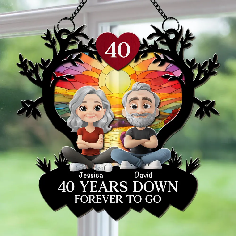 Personalized Wood and Acrylic Layered Ornament, Sitting Couple Sunrise, Unique Anniversary Gift - Image 5