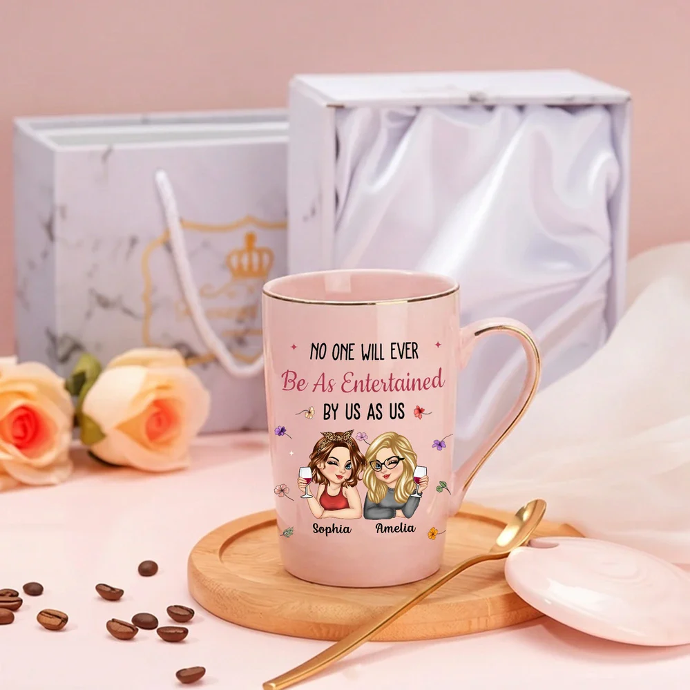 Personalized Gold-Rimmed Marble Mug Set for Best Friends, Funny Custom Name Gift for Besties