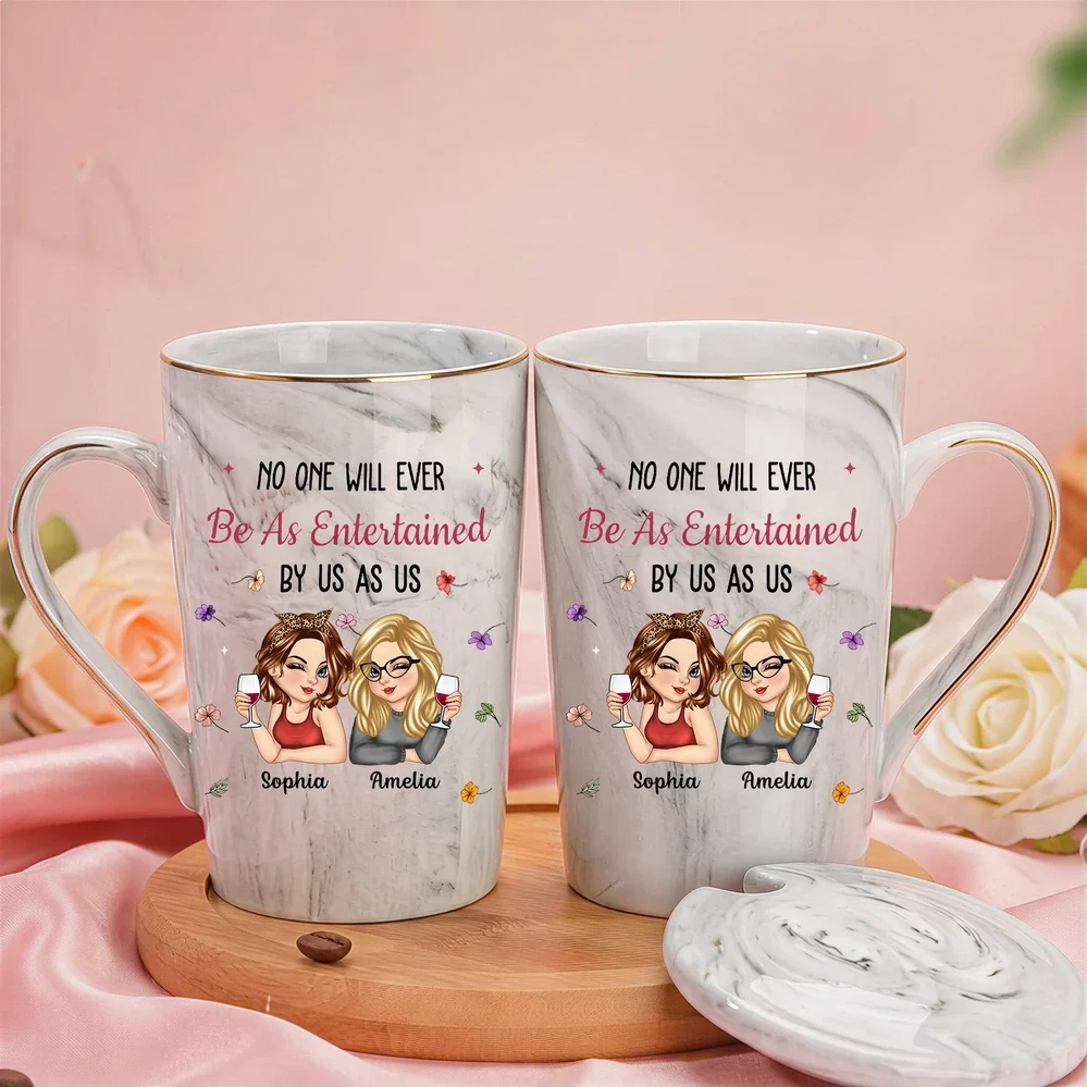 Personalized Gold-Rimmed Marble Mug Set for Best Friends, Funny Custom Name Gift for Besties - Image 2