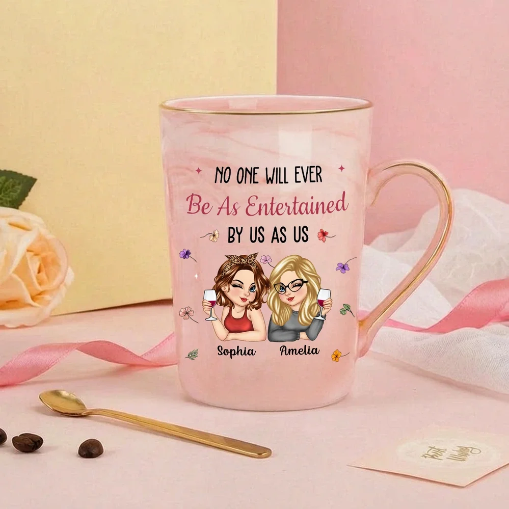Personalized Gold-Rimmed Marble Mug Set for Best Friends, Funny Custom Name Gift for Besties - Image 3