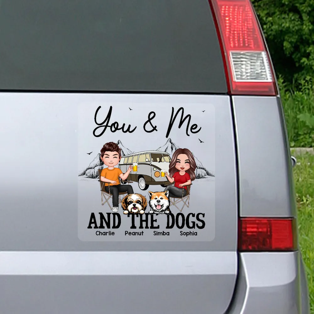 You & Me and the Dogs Sticker Decal, Custom Cartoon Camping Scene, Creative Gift for Couples - Image 2