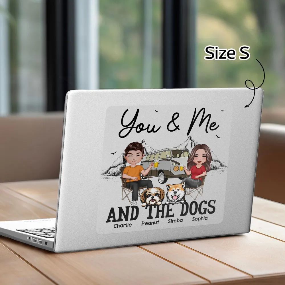 You & Me and the Dogs Sticker Decal, Custom Cartoon Camping Scene, Creative Gift for Couples - Image 6