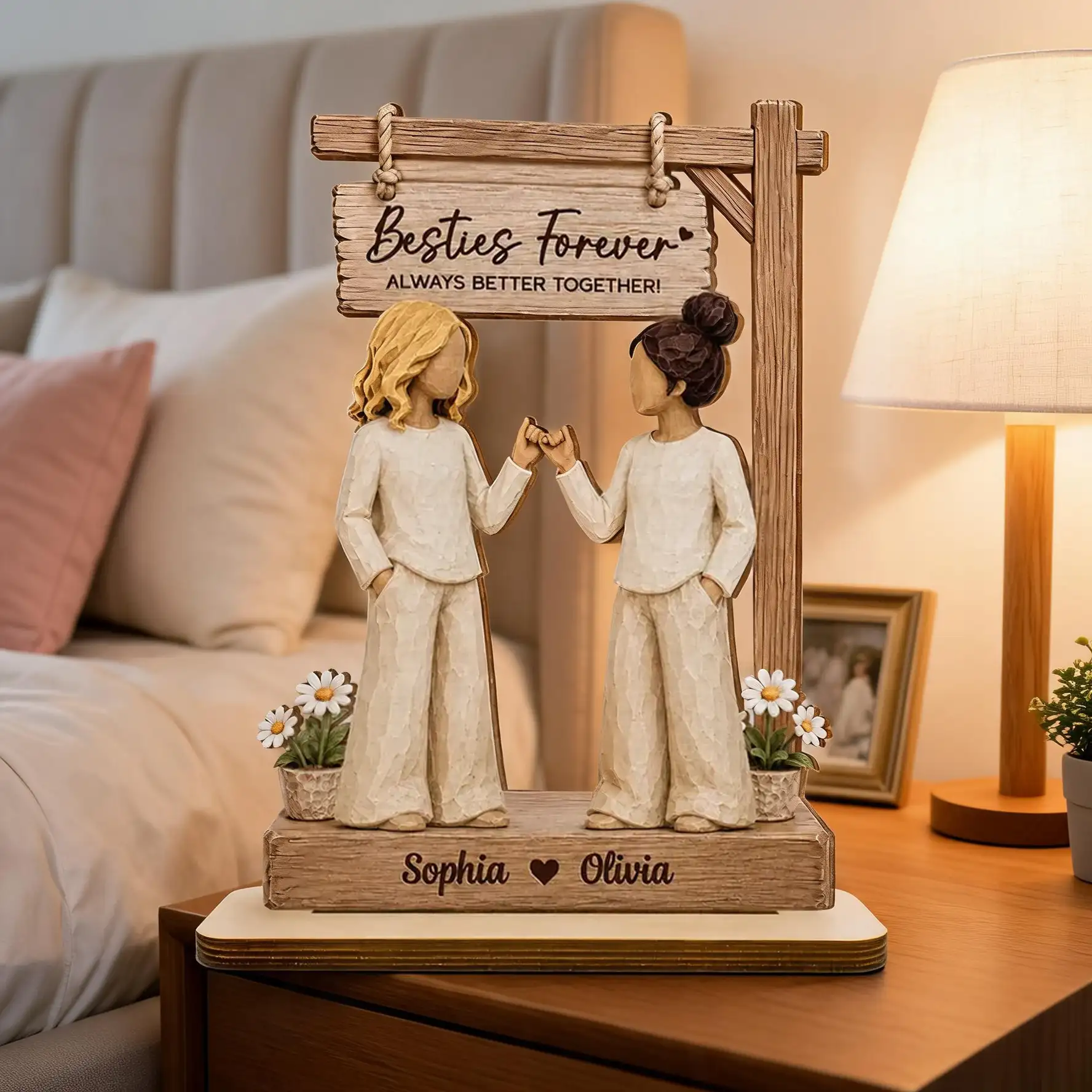 Personalized 2-Layer Wooden Plaque, Besties Forever Pinky Promise Sign, Unique Gift for Best Friend