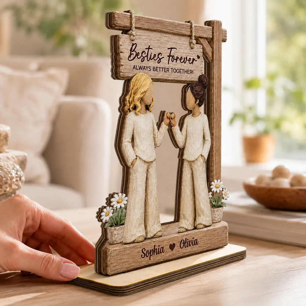 Personalized 2-Layer Wooden Plaque, Besties Forever Pinky Promise Sign, Unique Gift for Best Friend - Image 2