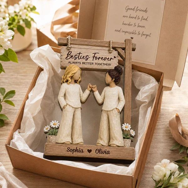 Personalized 2-Layer Wooden Plaque, Besties Forever Pinky Promise Sign, Unique Gift for Best Friend - Image 3