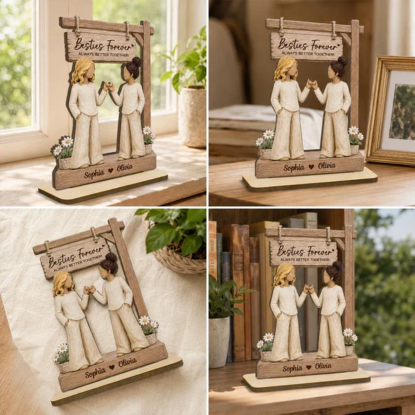 Personalized 2-Layer Wooden Plaque, Besties Forever Pinky Promise Sign, Unique Gift for Best Friend - Image 8