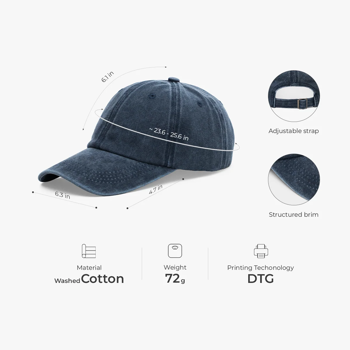 Personalized Washed Denim Baseball Cap, Vintage Look Unique Gift for Dad, Custom Casual Style - Image 5
