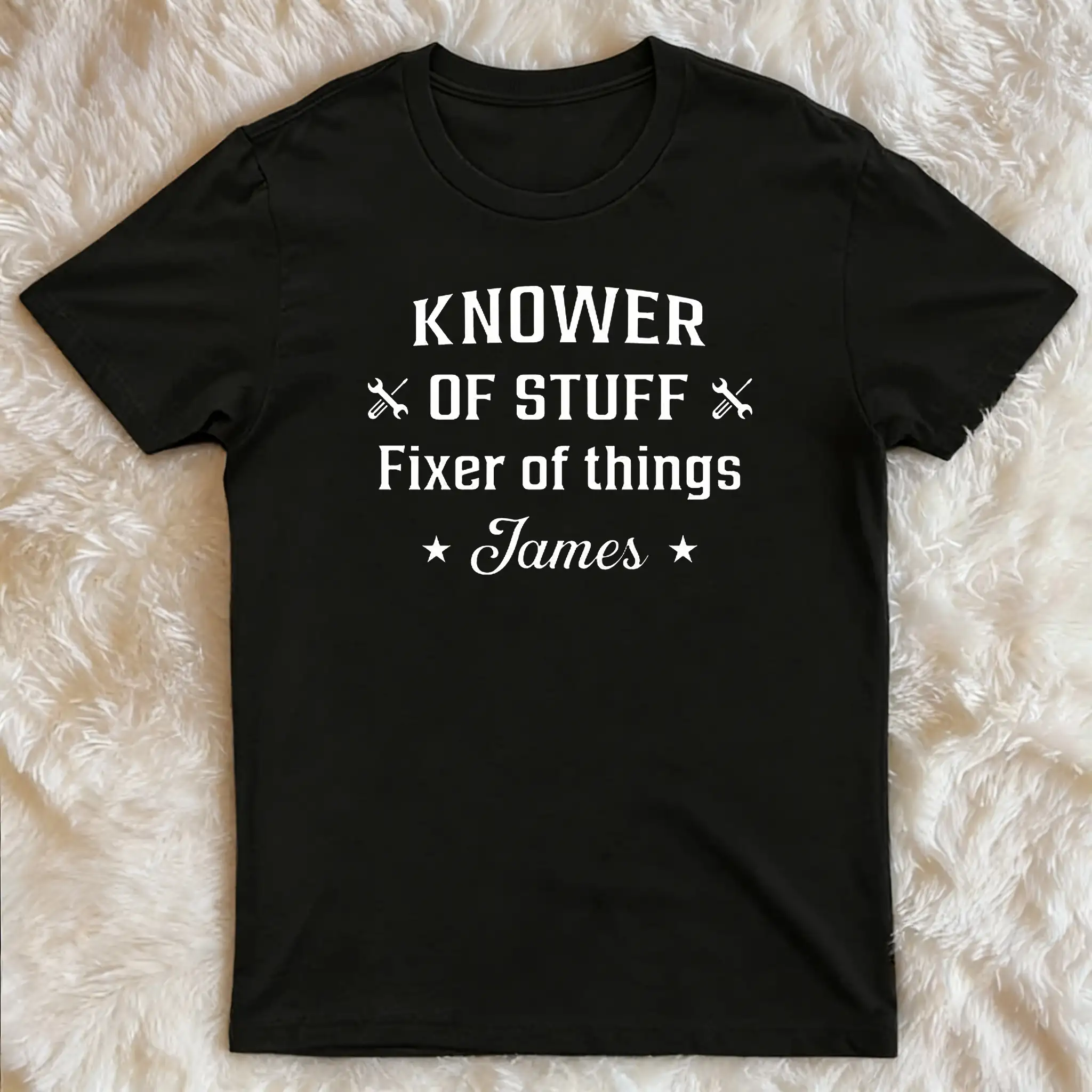Custom Classic Tee With Tool Icons And Funny Fixer Quote, Creative Gift For Everyday Wear