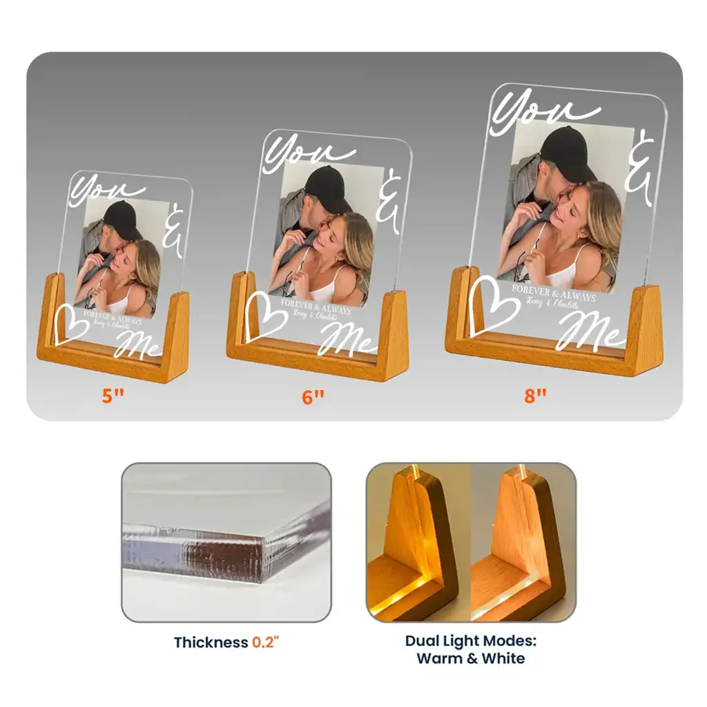 Personalized LED Light Frame With You & Me Kissing Couple Photo, Unique Gift For Couple, Warm Bedside Glow - Image 4