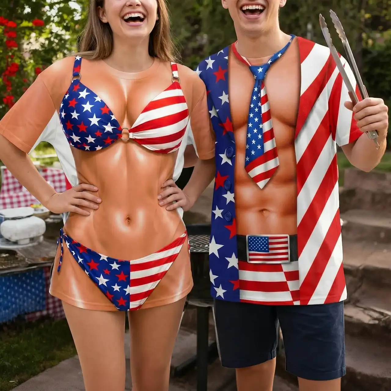 Personalized Printed Classic Tee With USA Flag Costume Print, Creative Gift For 4th of July Parties