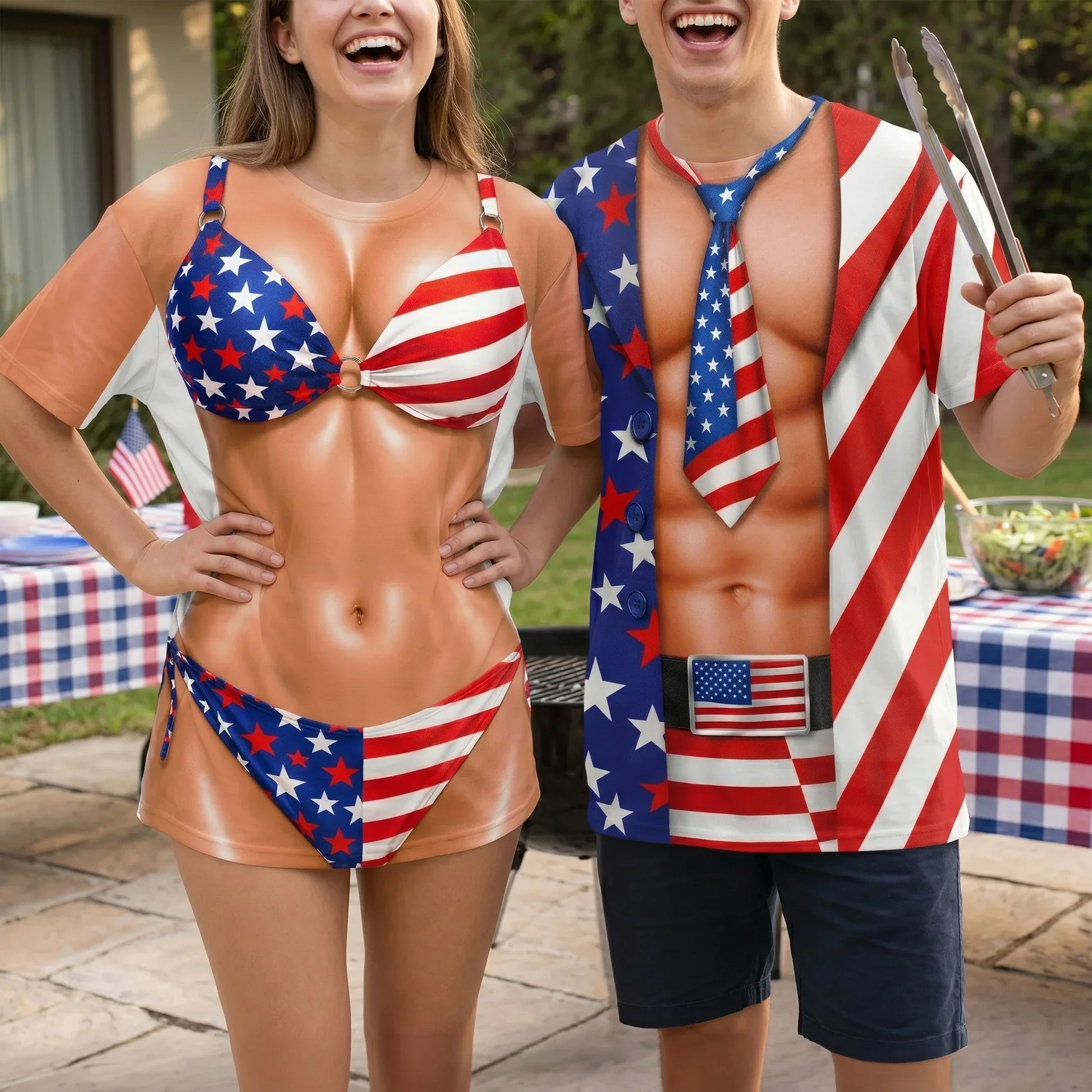 Personalized Printed Classic Tee With USA Flag Costume Print, Creative Gift For 4th of July Parties - Image 2