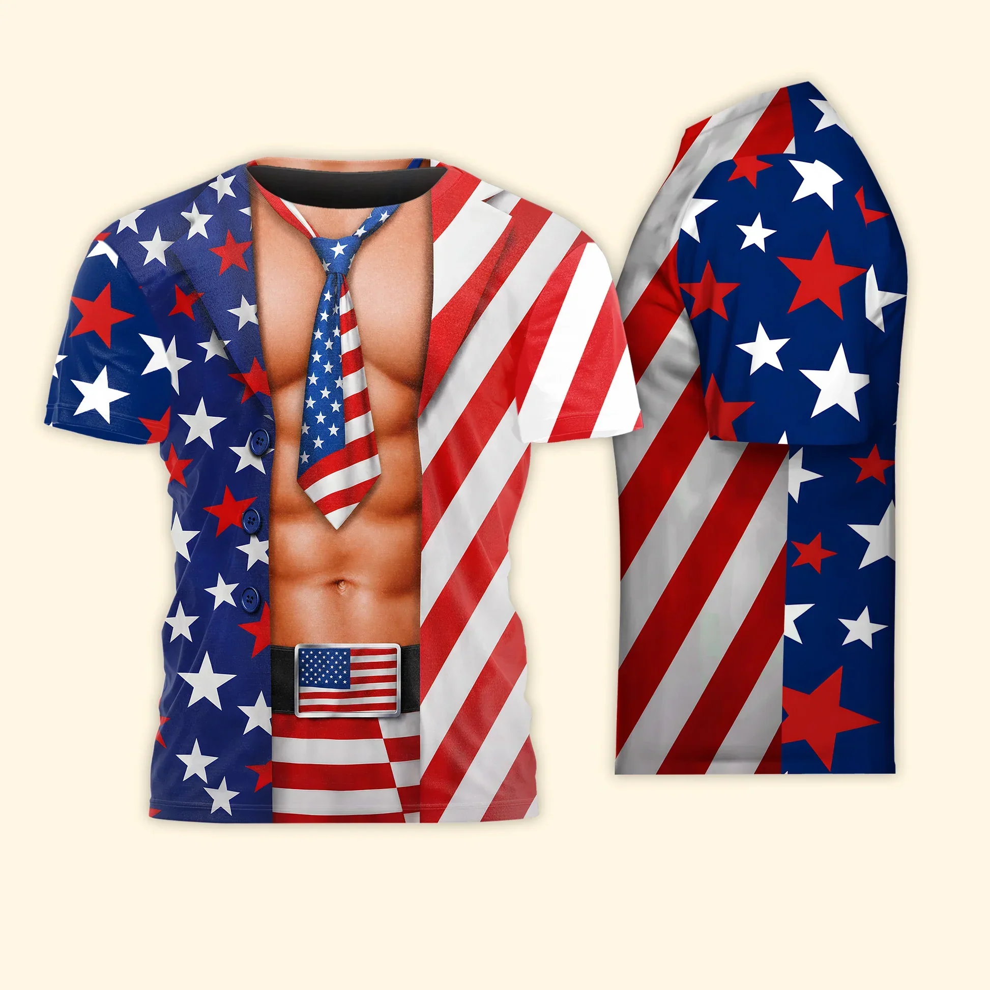 Personalized Printed Classic Tee With USA Flag Costume Print, Creative Gift For 4th of July Parties - Image 5