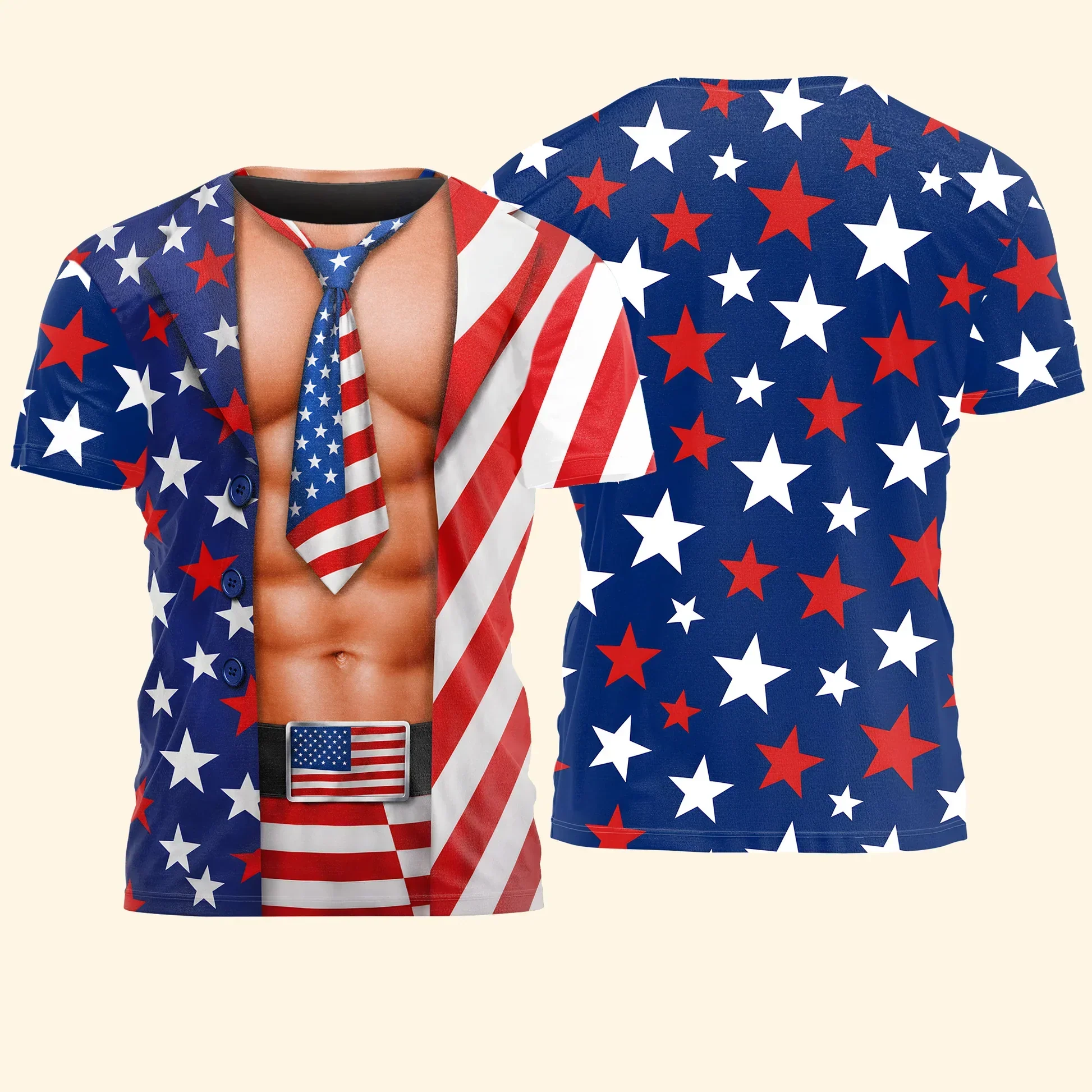 Personalized Printed Classic Tee With USA Flag Costume Print, Creative Gift For 4th of July Parties - Image 8