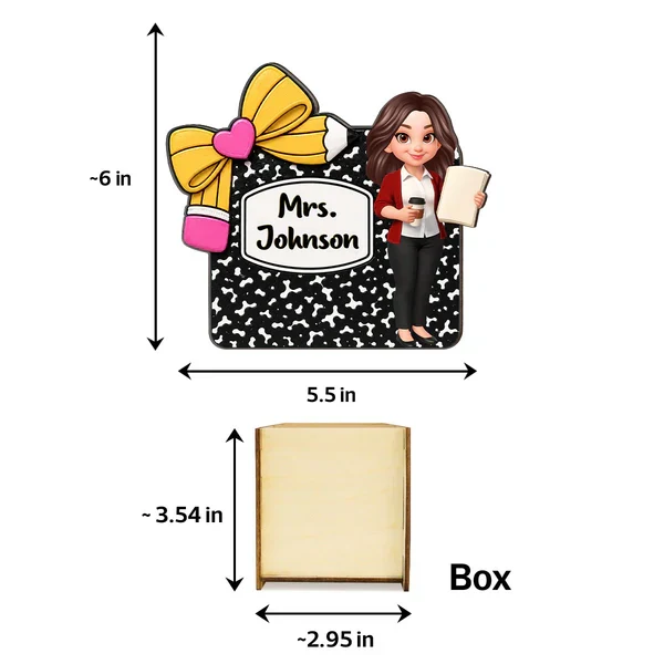 Personalized Wooden Pen Holder, Cute Cartoon Teacher Desk Organizer, Unique Creative Gift for Teacher - Image 4