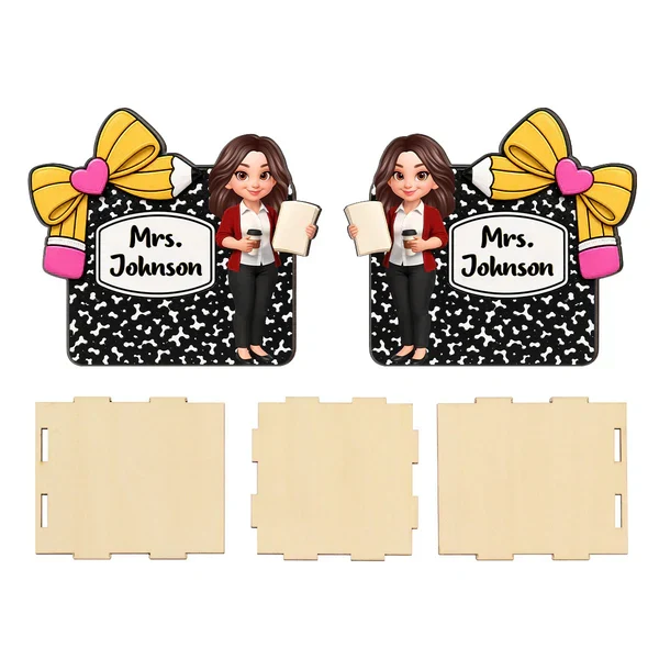 Personalized Wooden Pen Holder, Cute Cartoon Teacher Desk Organizer, Unique Creative Gift for Teacher - Image 5