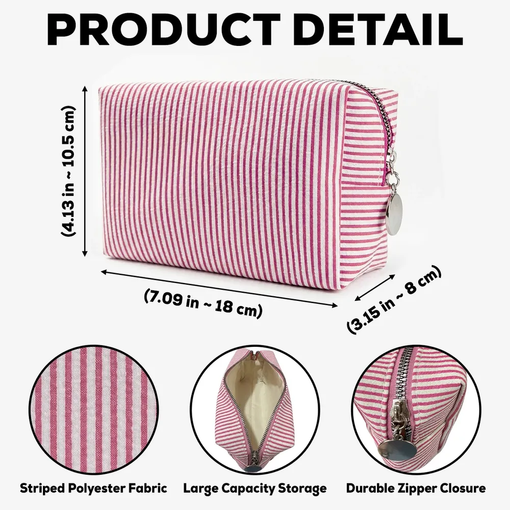 Personalized Stripes Makeup Bag with Daisy Design, Unique Gift for Beauty Lover and Travel Storage - Image 4