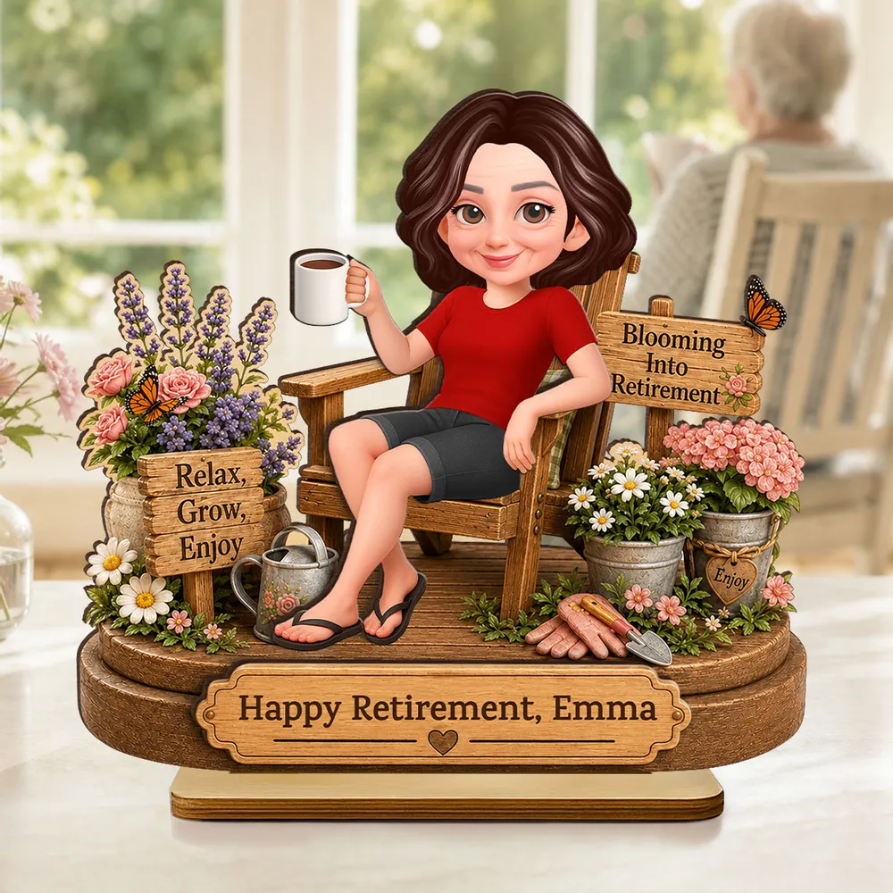 Personalized 2-Layer Wooden Plaque, Woman Relaxing in Garden Chair, Unique Retirement Gift for Mom or Grandma - Image 2