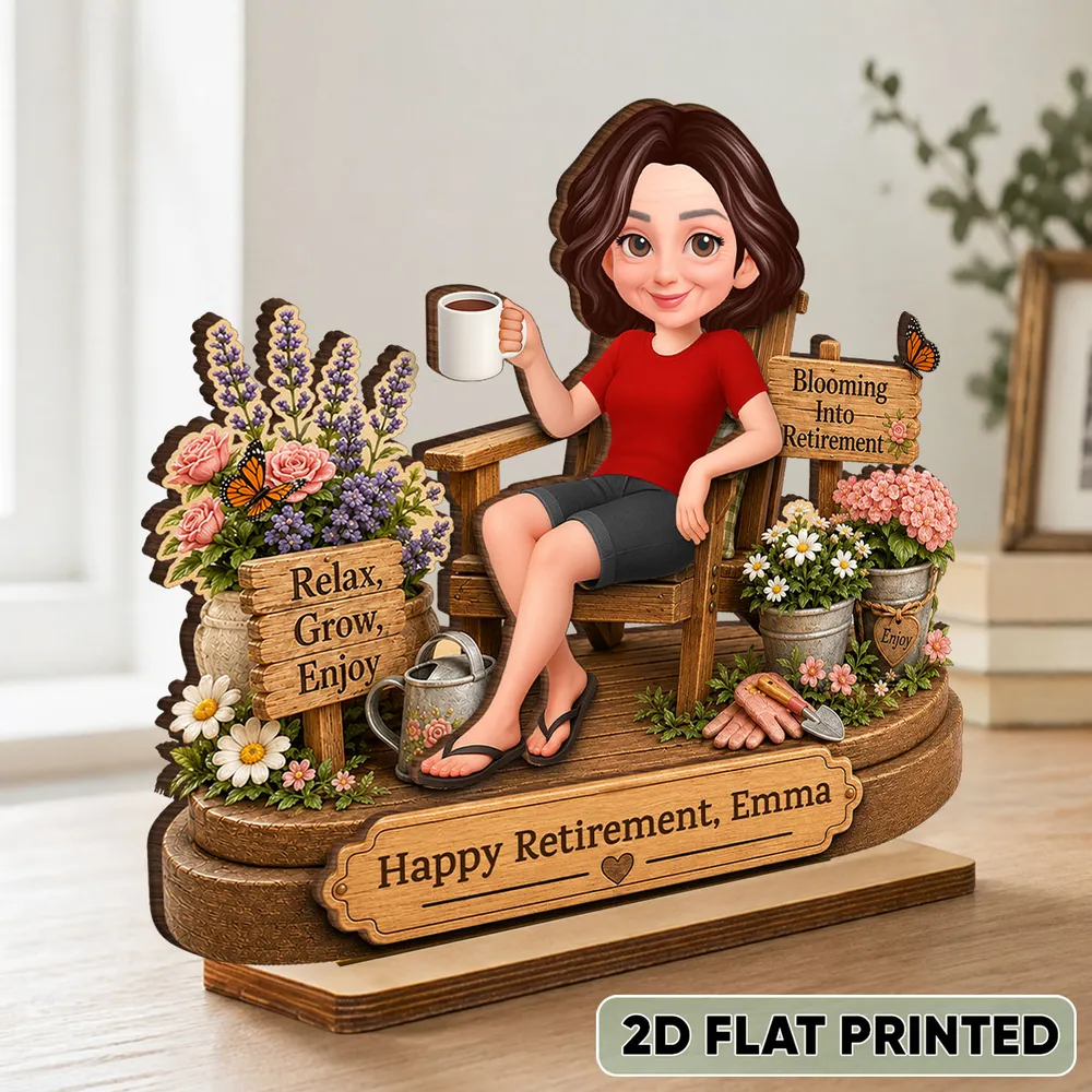 Personalized 2-Layer Wooden Plaque, Woman Relaxing in Garden Chair, Unique Retirement Gift for Mom or Grandma - Image 3