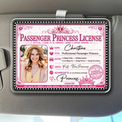 Personalized Passenger Princess Acrylic Car Visor Clip, Pink License Style, Unique Gift for Her - Image 2