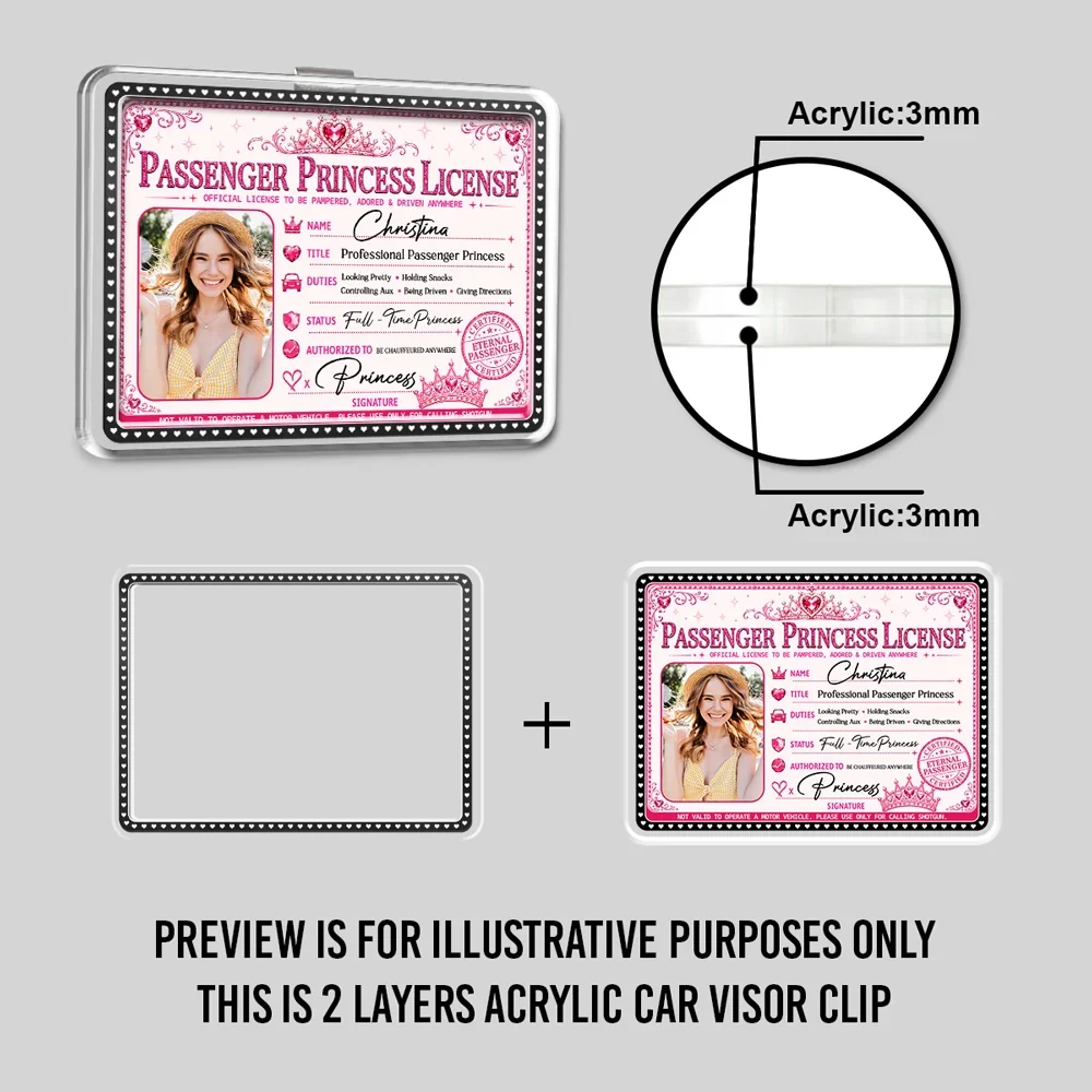 Personalized Passenger Princess Acrylic Car Visor Clip, Pink License Style, Unique Gift for Her - Image 4
