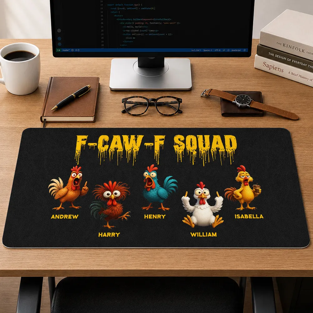 Custom Leather Desk Mat, Cute Cartoon Roosters For A Unique Office Gift & Desk Setup - Image 2