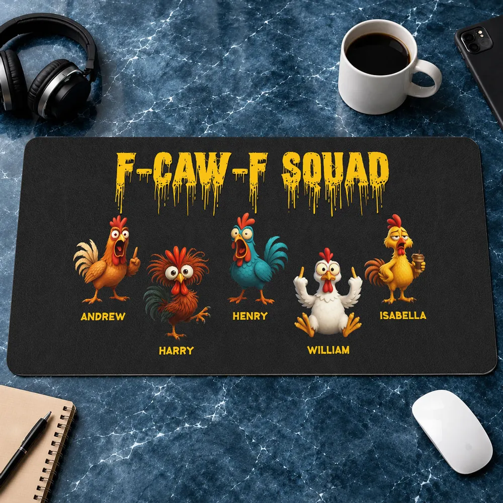 Custom Leather Desk Mat, Cute Cartoon Roosters For A Unique Office Gift & Desk Setup - Image 3