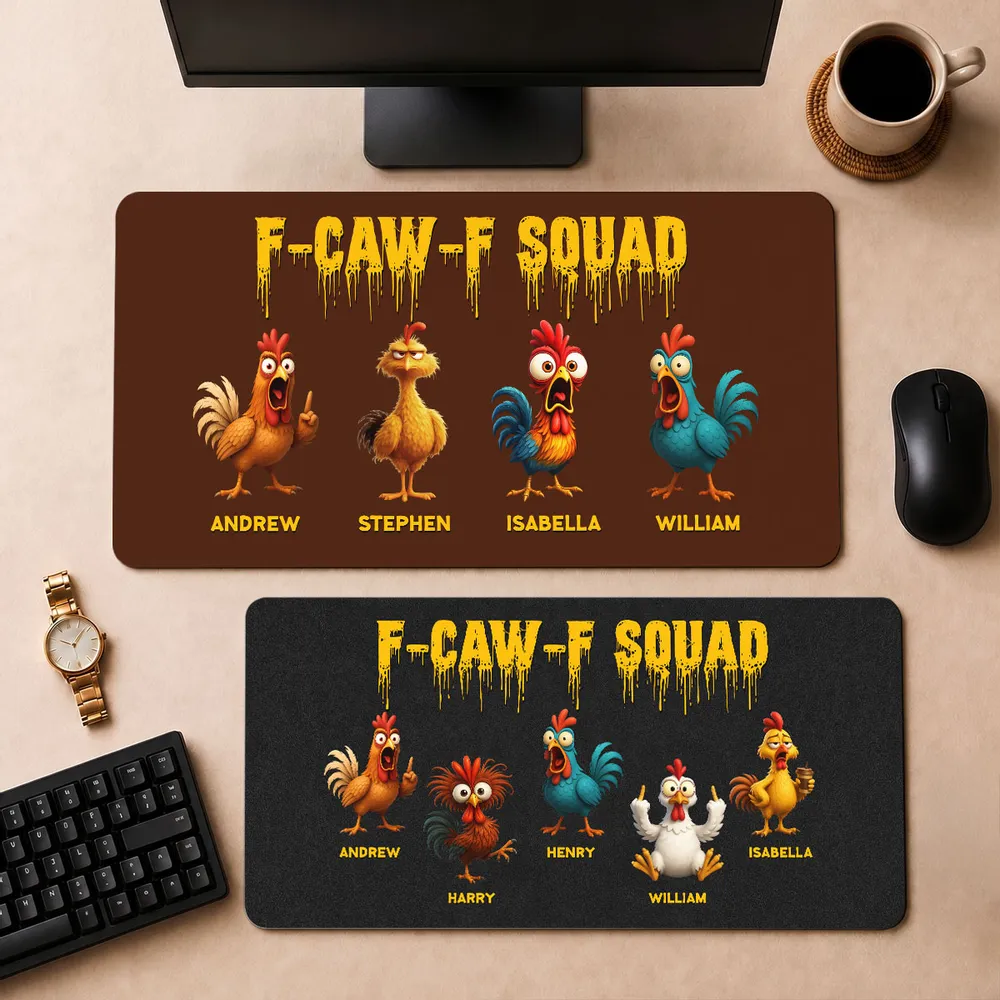 Custom Leather Desk Mat, Cute Cartoon Roosters For A Unique Office Gift & Desk Setup - Image 5