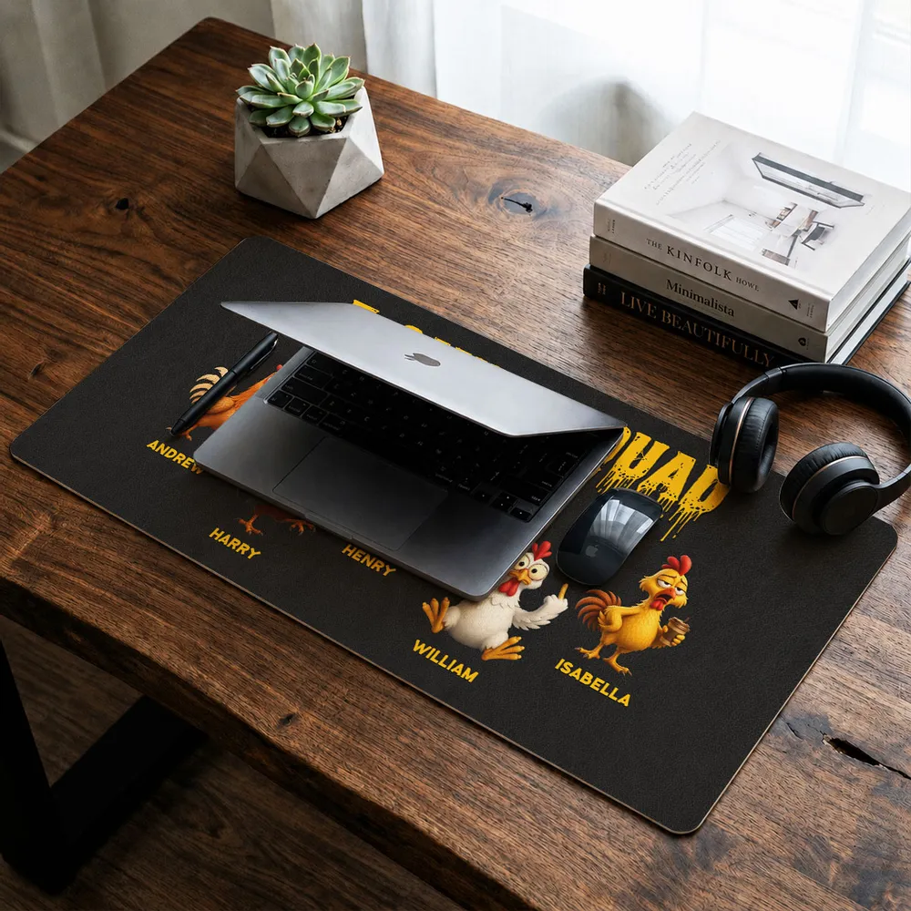 Custom Leather Desk Mat, Cute Cartoon Roosters For A Unique Office Gift & Desk Setup - Image 7