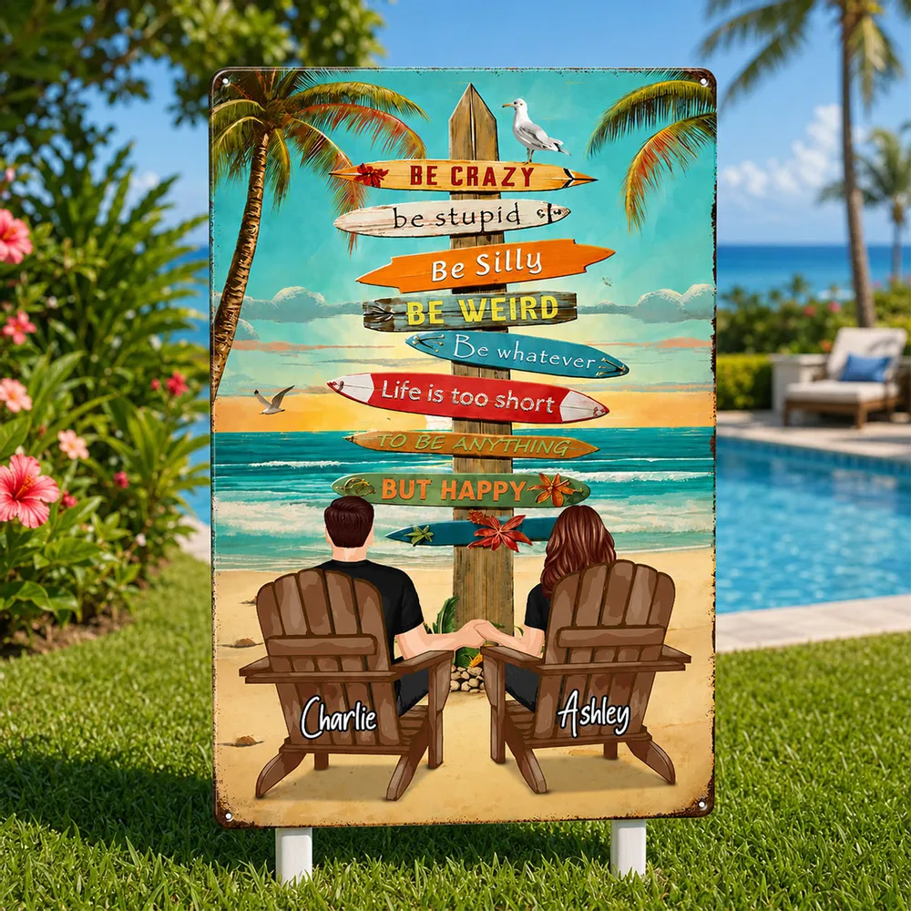 Personalized Rectangular Iron Sign With Holding Hands Beach Couple, Unique Gift for Summer Decor - Image 2