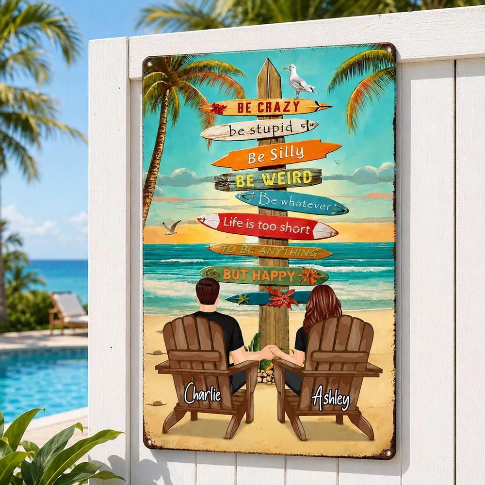 Personalized Rectangular Iron Sign With Holding Hands Beach Couple, Unique Gift for Summer Decor - Image 3