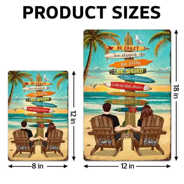 Personalized Rectangular Iron Sign With Holding Hands Beach Couple, Unique Gift for Summer Decor - Image 4