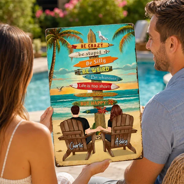 Personalized Rectangular Iron Sign With Holding Hands Beach Couple, Unique Gift for Summer Decor - Image 5