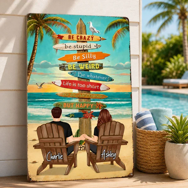 Personalized Rectangular Iron Sign With Holding Hands Beach Couple, Unique Gift for Summer Decor - Image 6