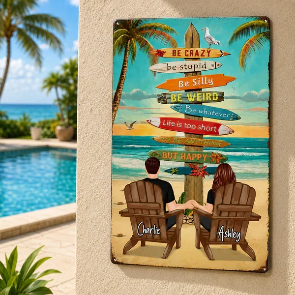 Personalized Rectangular Iron Sign With Holding Hands Beach Couple, Unique Gift for Summer Decor - Image 7