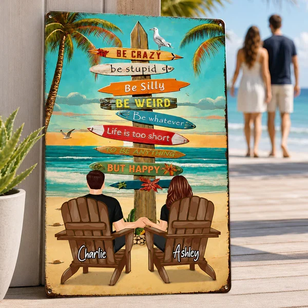 Personalized Rectangular Iron Sign With Holding Hands Beach Couple, Unique Gift for Summer Decor - Image 8