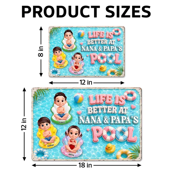 Personalized Rectangular Iron Sign, Kids on Pool Floats, Unique Gift for Nana & Papa's Pool - Image 4